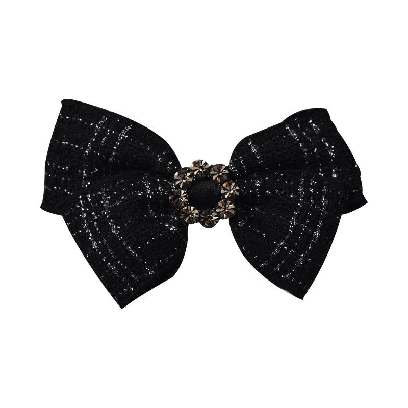 Elegant Plaid Cloth Hairpins Adult Crystal Heart Pearl Luxury Fabric Bow Hair Clip Pin for Girls Women Hair Jewelry Headpiece party’s holidays tweed