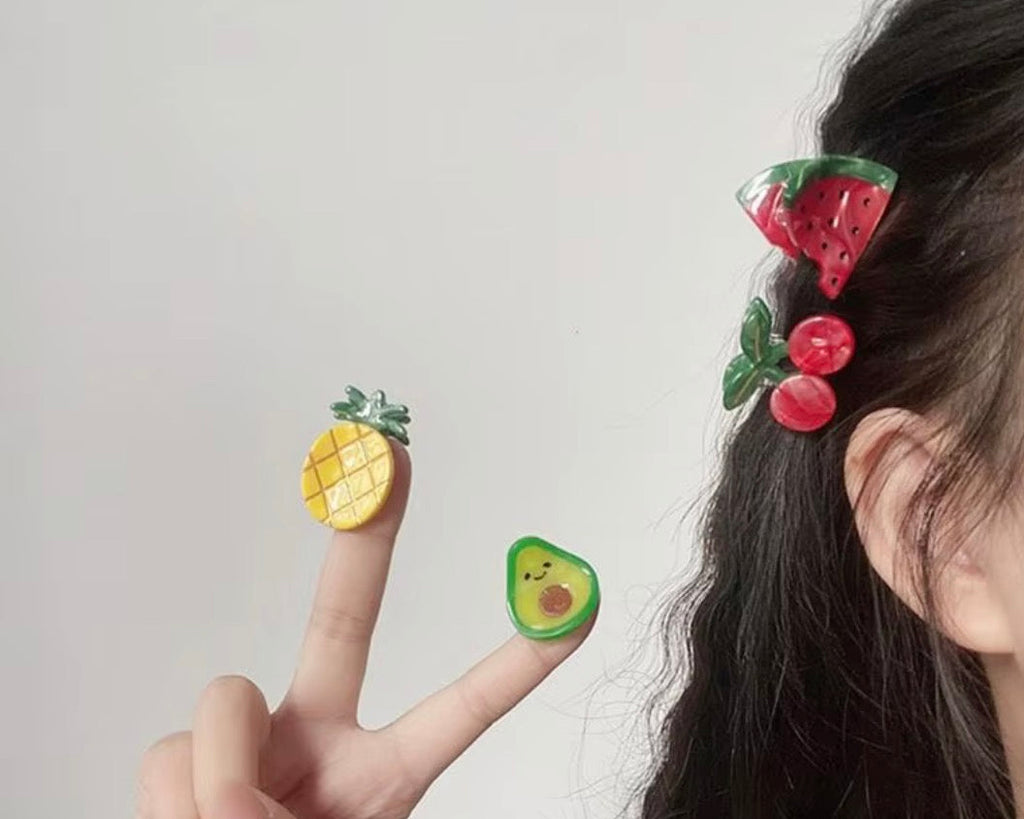 Hair Claw Delicate Mini Fruit Hair Claw for Teens Braids Side Bangs Hairpin avocado grapes strawberry pineapple melon peach lemon cherry fruits mini clips holidays party’s festival summer great for party bags cute for pool party holiday etc