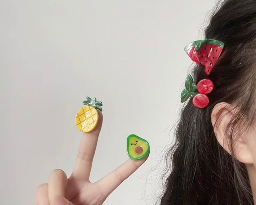 Hair Claw Delicate Mini Fruit Hair Claw for Teens Braids Side Bangs Hairpin avocado grapes strawberry pineapple melon peach lemon cherry fruits mini clips holidays party’s festival summer great for party bags cute for pool party holiday etc