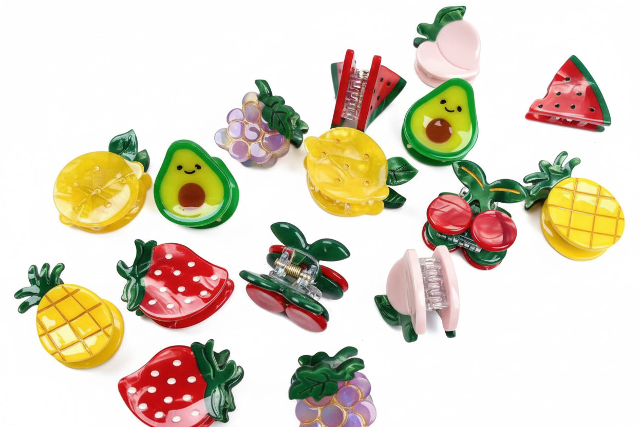 Hair Claw Delicate Mini Fruit Hair Claw for Teens Braids Side Bangs Hairpin avocado grapes strawberry pineapple melon peach lemon cherry fruits mini clips holidays party’s festival summer great for party bags cute for pool party holiday etc