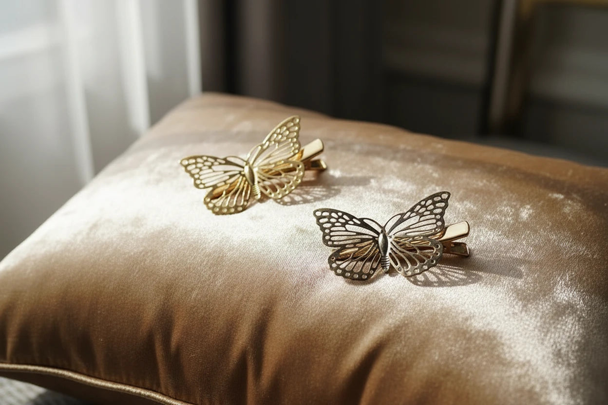 2Pcs Alloy Butterfly Hair Clip Women Simple pretty  Elegant Wild Hairpin Female Wedding Hair Accessories holidays cruises romantic picnics