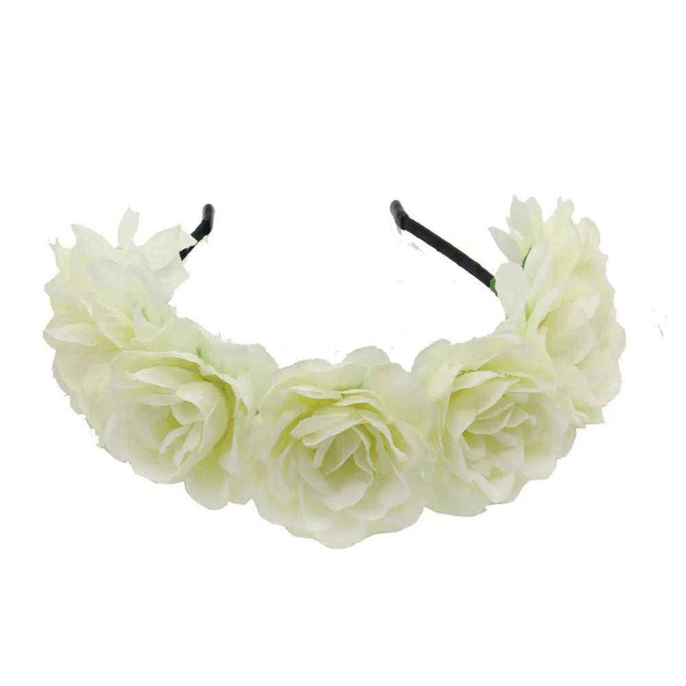 Women Bridal Girl Rose Flowers Head Hoop Crown Headband Wedding Headpiece Hair Band Accessories Artificial Wreaths Garland