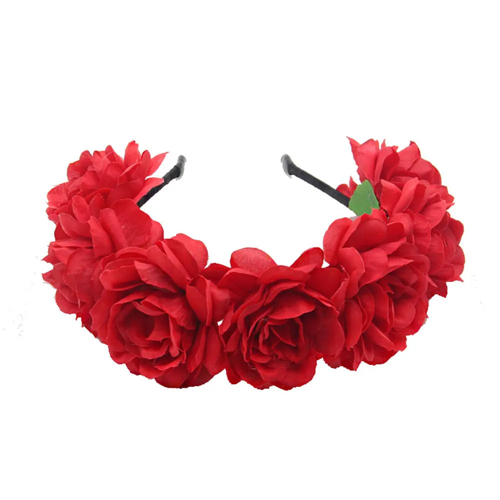 Women Bridal Girl Rose Flowers Head Hoop Crown Headband Wedding Headpiece Hair Band Accessories Artificial Wreaths Garland