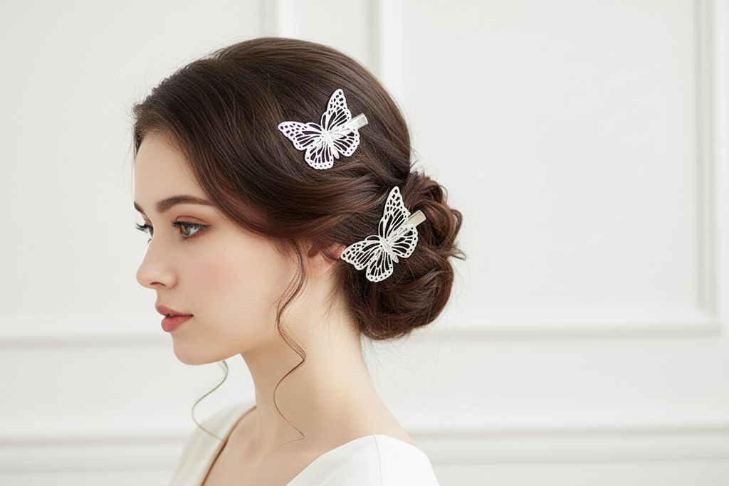 2Pcs Alloy Butterfly Hair Clip Women Simple pretty  Elegant Wild Hairpin Female Wedding Hair Accessories holidays cruises romantic picnics