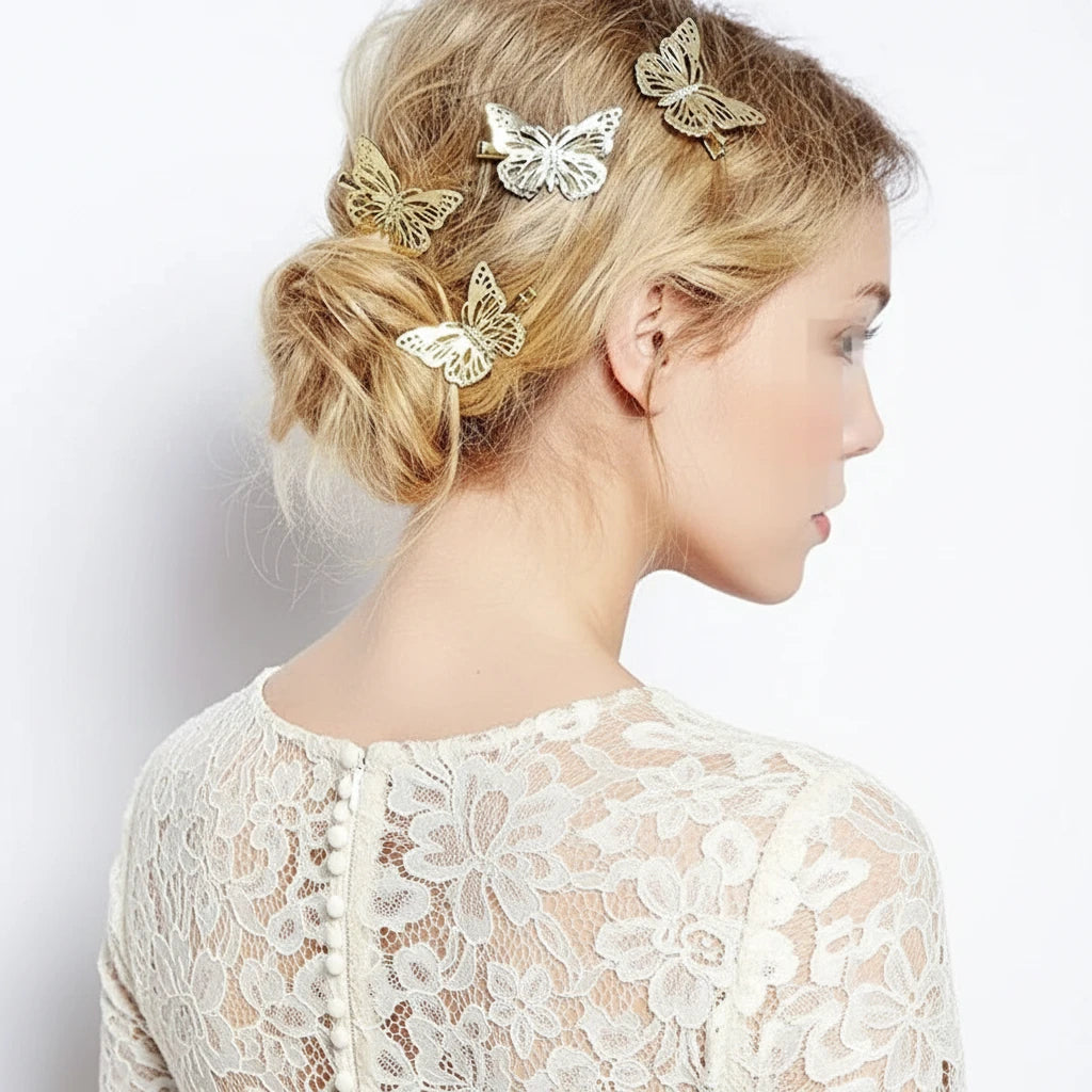 2Pcs Alloy Butterfly Hair Clip Women Simple pretty  Elegant Wild Hairpin Female Wedding Hair Accessories holidays cruises romantic picnics