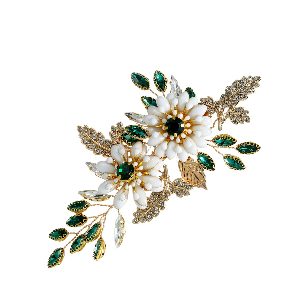 Europe and America Cross Border for Grandmother Green Claw Settings Gold Leaves Hair Clip Accessories Bridal