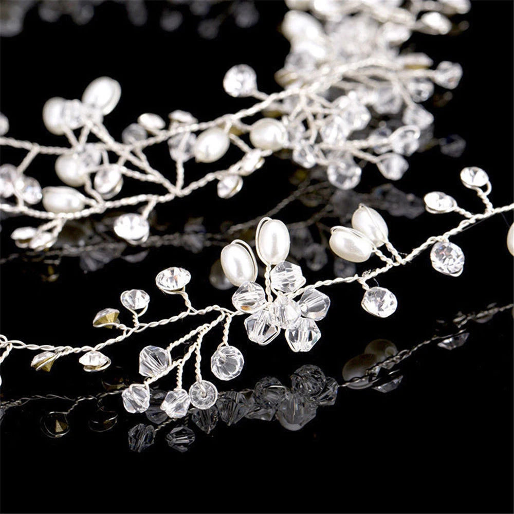Bridal Wedding Crystal bride hair accessories Pearl Flower headband Handmade hairband Beads Decoration Hair Comb For Women