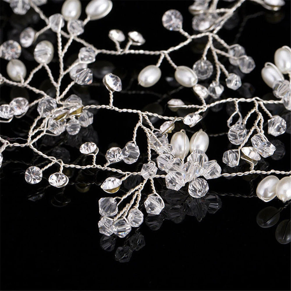 Bridal Wedding Crystal bride hair accessories Pearl Flower headband Handmade hairband Beads Decoration Hair Comb For Women