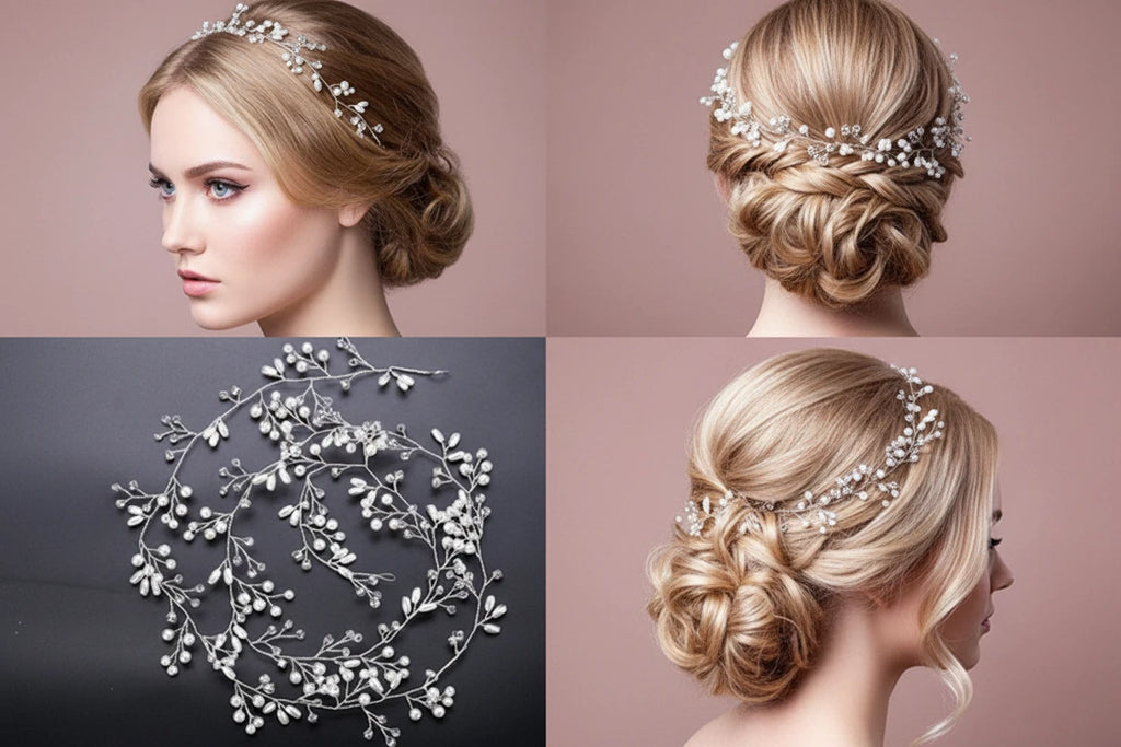 Bridal Wedding Crystal bride hair accessories Pearl Flower headband Handmade hairband Beads Decoration Hair Comb For Women