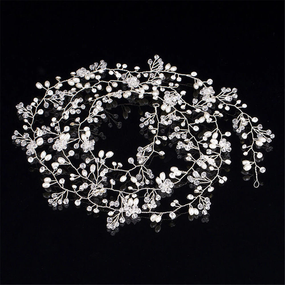 Bridal Wedding Crystal bride hair accessories Pearl Flower headband Handmade hairband Beads Decoration Hair Comb For Women