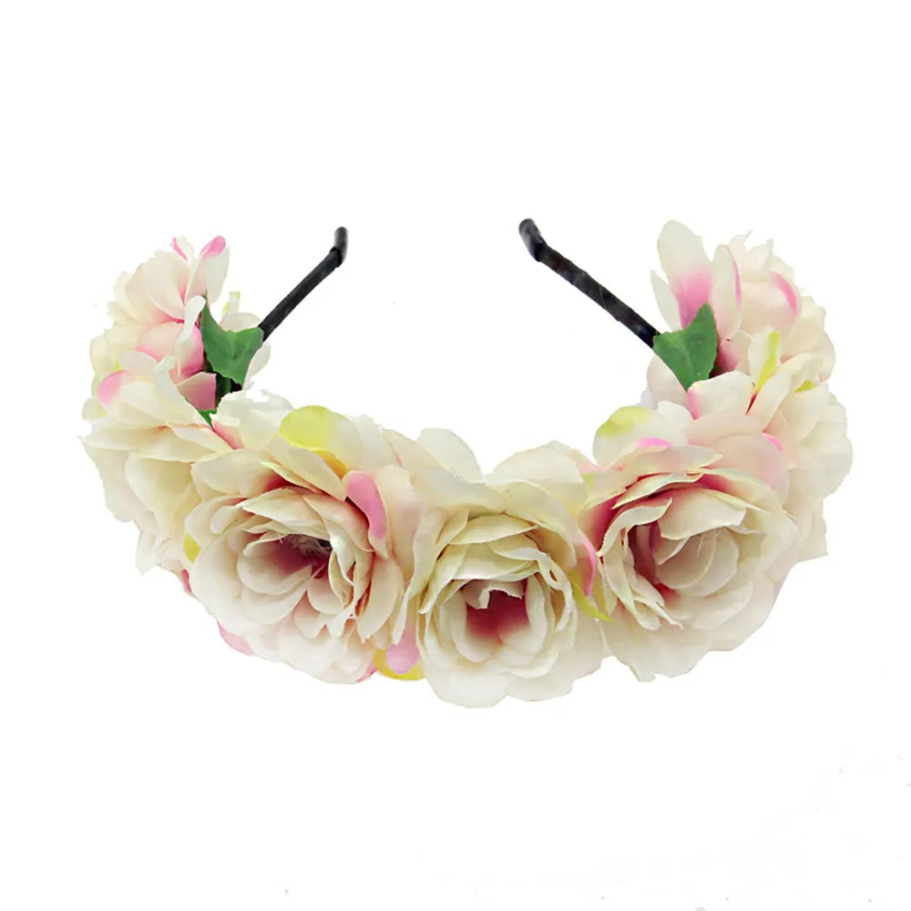 Women Bridal Girl Rose Flowers Head Hoop Crown Headband Wedding Headpiece Hair Band Accessories Artificial Wreaths Garland
