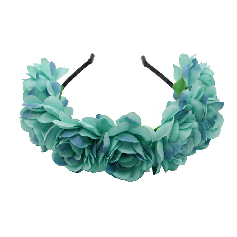 Women Bridal Girl Rose Flowers Head Hoop Crown Headband Wedding Headpiece Hair Band Accessories Artificial Wreaths Garland