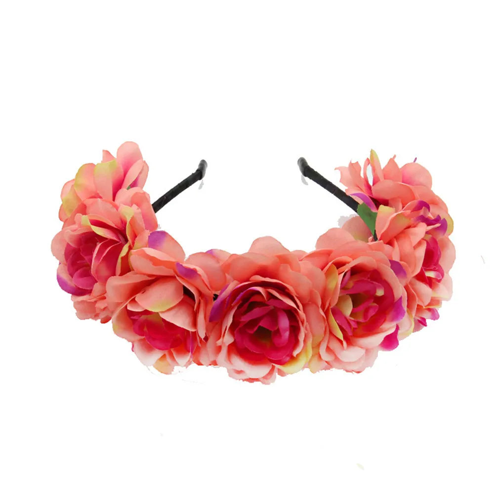 Women Bridal Girl Rose Flowers Head Hoop Crown Headband Wedding Headpiece Hair Band Accessories Artificial Wreaths Garland