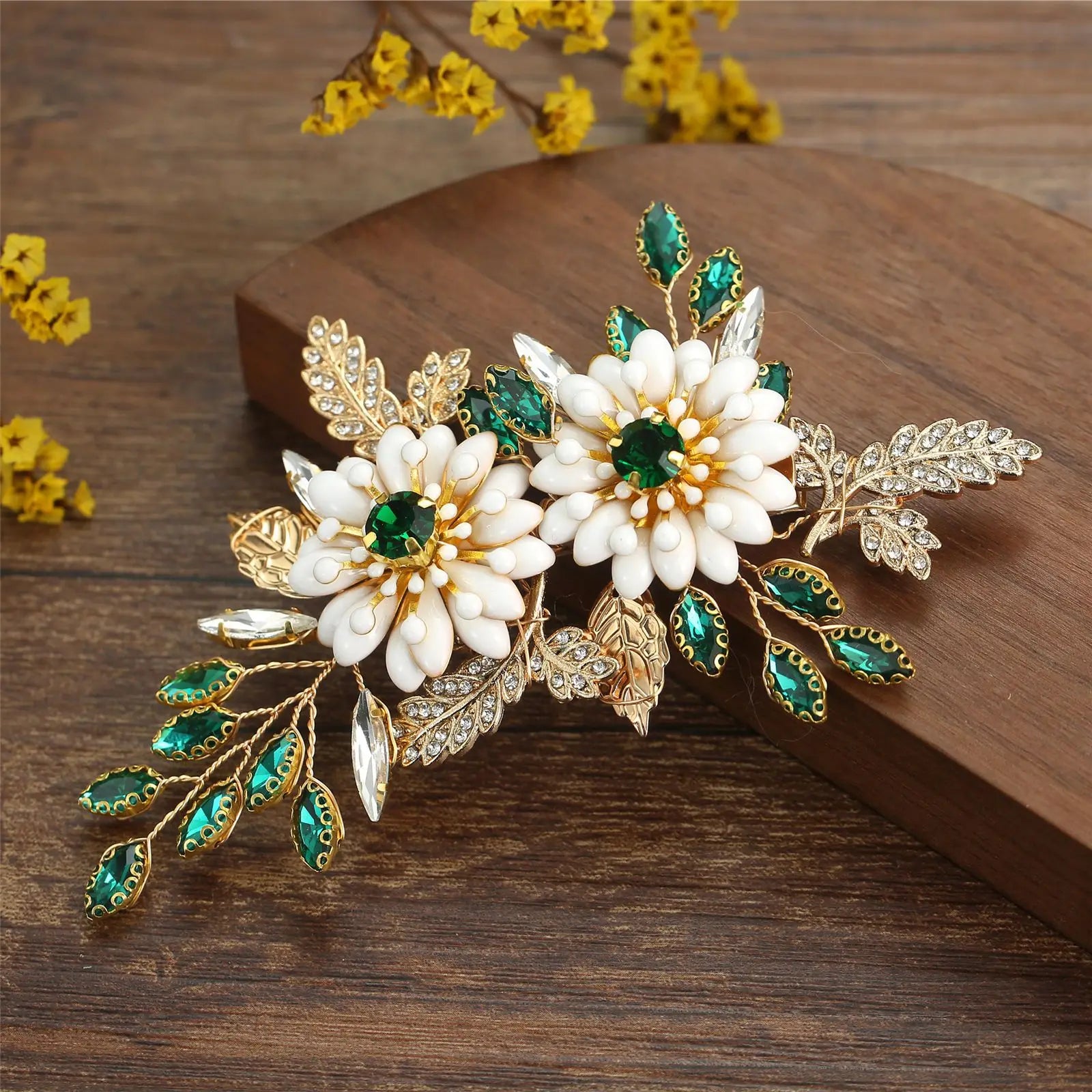 Europe and America Cross Border for Grandmother Green Claw Settings Gold Leaves Hair Clip Accessories Bridal
