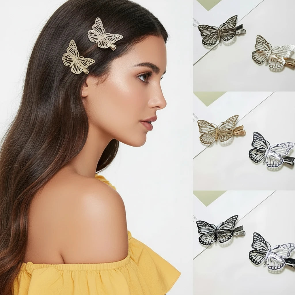 2Pcs Alloy Butterfly Hair Clip Women Simple pretty  Elegant Wild Hairpin Female Wedding Hair Accessories holidays cruises romantic picnics