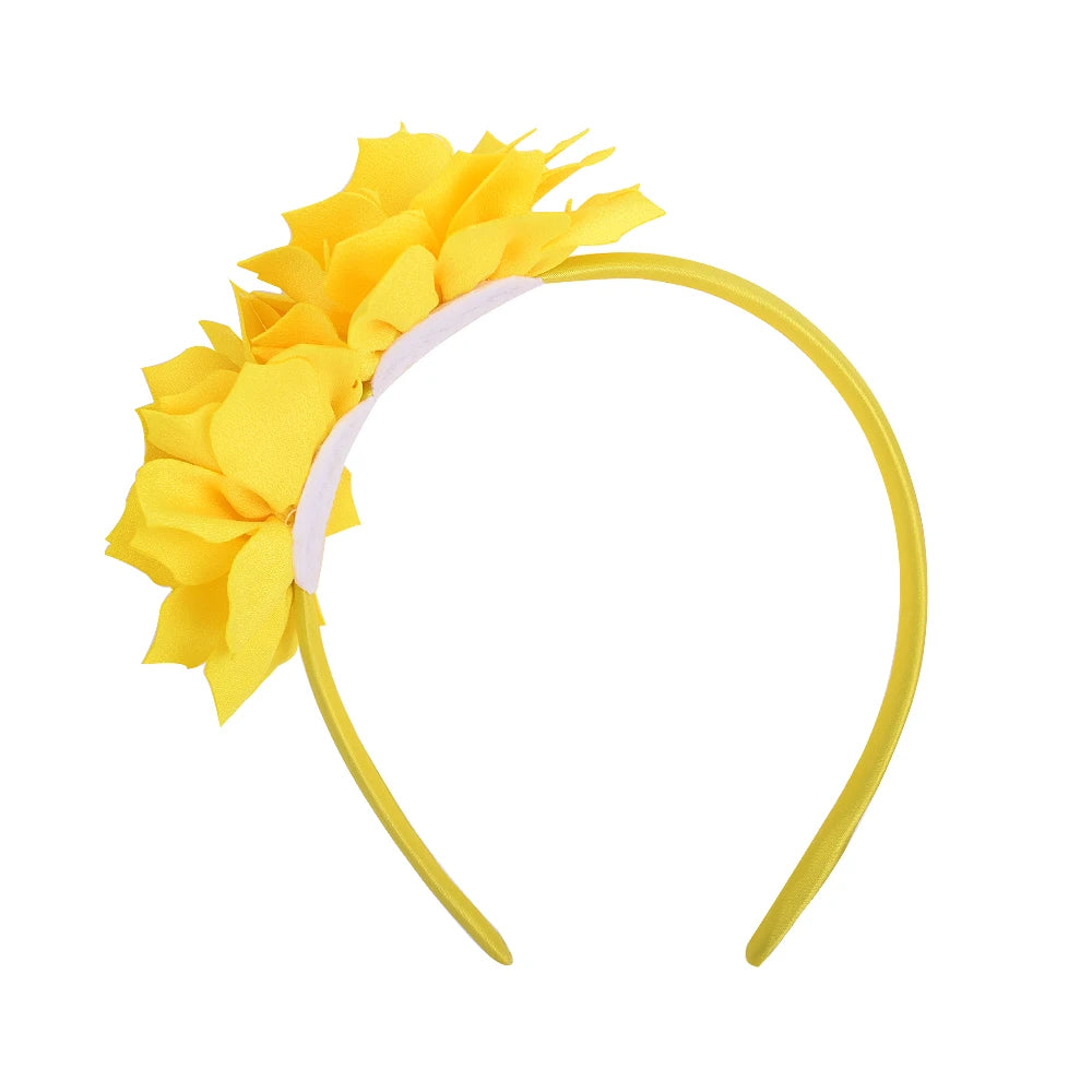 3.7 Inch  Solid Big Flower Headband Hair Band for Children Girls Bows Hair Hoop Grosgrain Ribbon Hair Accessories NEW Handmade