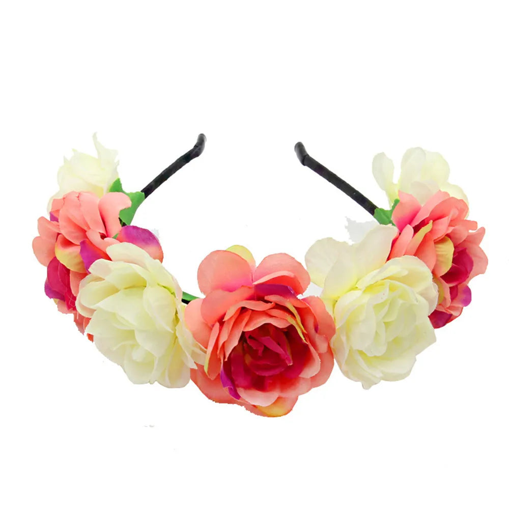 Women Bridal Girl Rose Flowers Head Hoop Crown Headband Wedding Headpiece Hair Band Accessories Artificial Wreaths Garland