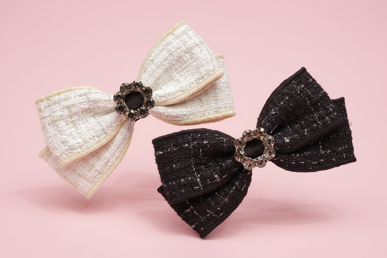 Elegant Plaid Cloth Hairpins Adult Crystal Heart Pearl Luxury Fabric Bow Hair Clip Pin for Girls Women Hair Jewelry Headpiece party’s holidays tweed