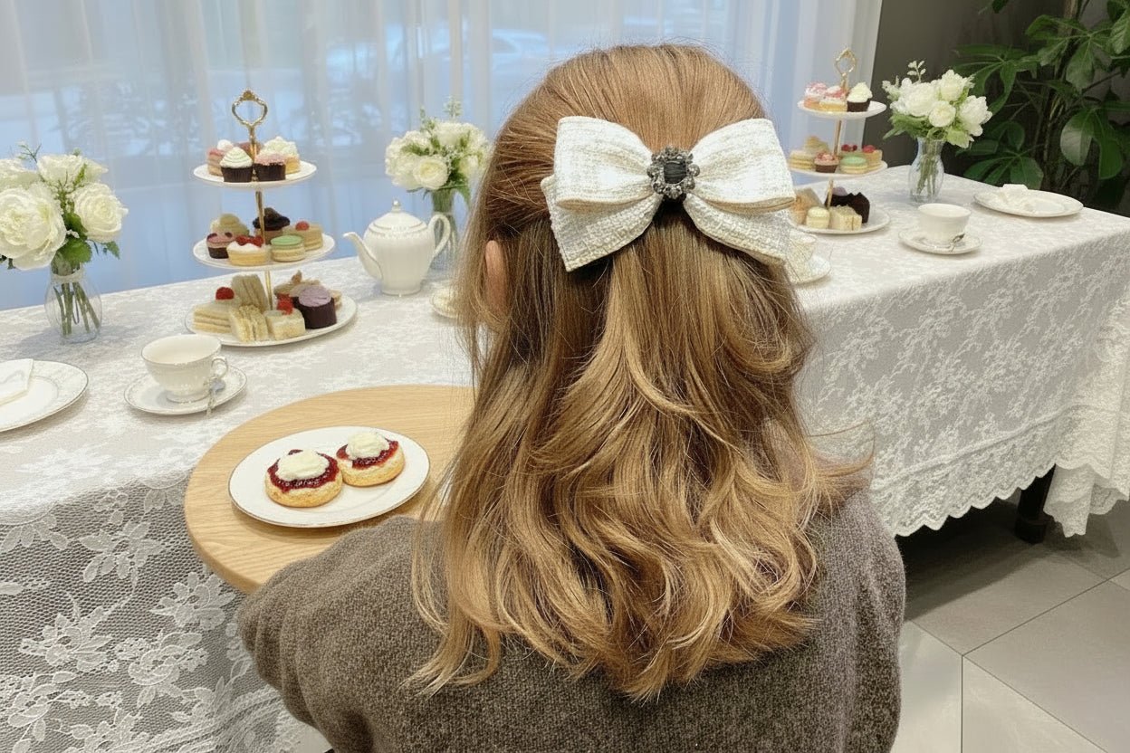 Elegant Plaid Cloth Hairpins Adult Crystal Heart Pearl Luxury Fabric Bow Hair Clip Pin for Girls Women Hair Jewelry Headpiece party’s holidays tweed