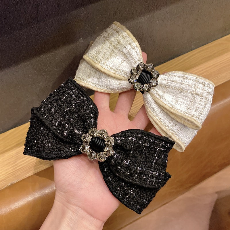Elegant Plaid Cloth Hairpins Adult Crystal Heart Pearl Luxury Fabric Bow Hair Clip Pin for Girls Women Hair Jewelry Headpiece party’s holidays tweed