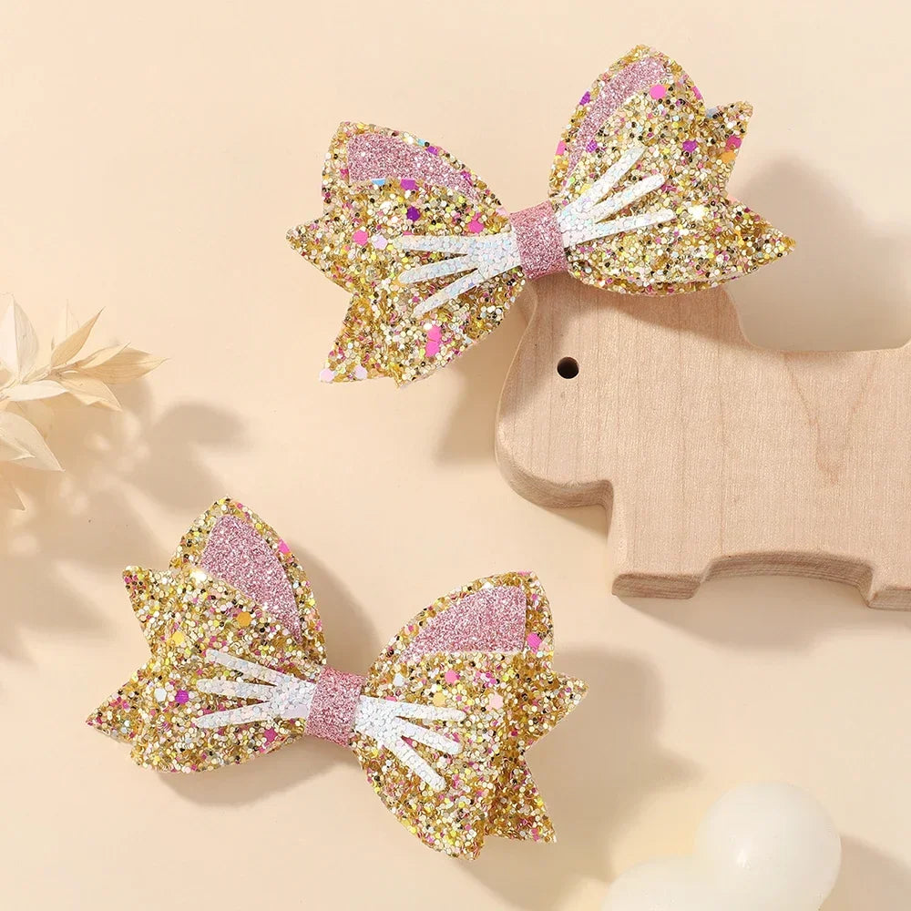 2Pcs/Set Gold pussy Cat Ear Hair Clips for Baby Girls Glitter Cartoon Animal Hairpin Barrettes Lovely Headwear Hair Accessories fancy dress