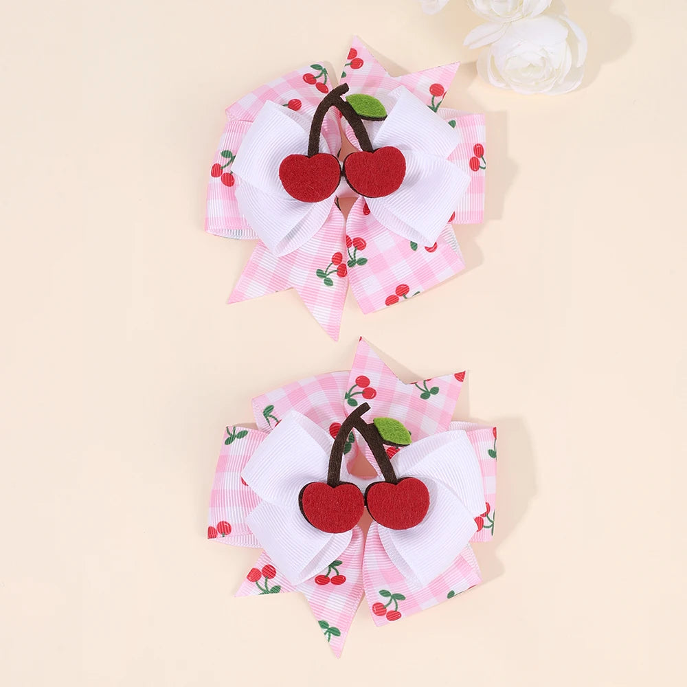 2Pcs Strawberry Hair Clip Sweet Polka Dot Ribbon Fashion Bow Barrettes For Girl Children Baby Trendy accessories  Hair clips slides cherry