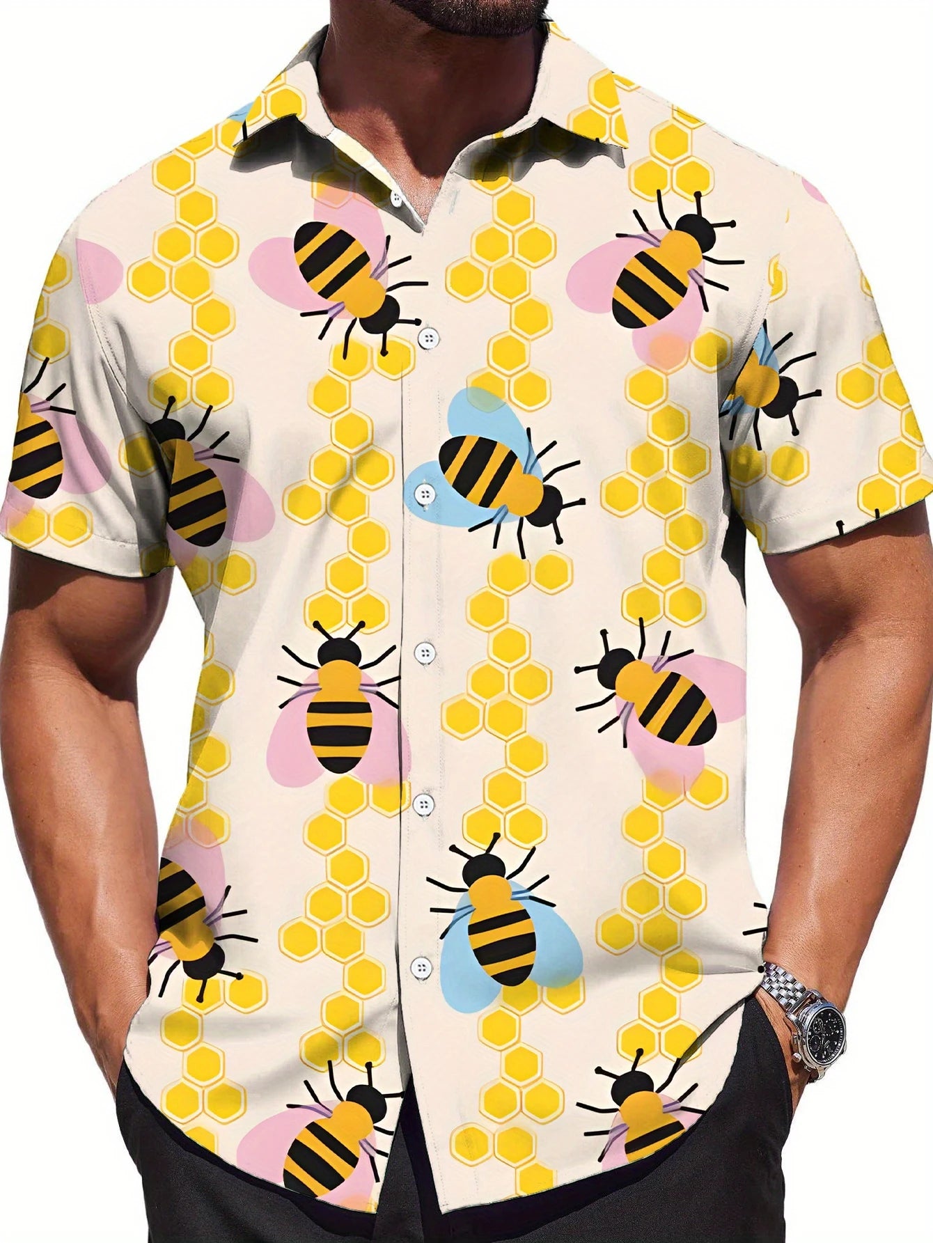 Mens Hawaiian Bee Print shirt