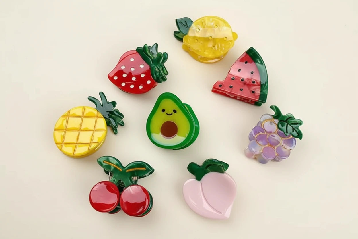 Hair Claw Delicate Mini Fruit Hair Claw for Teens Braids Side Bangs Hairpin avocado grapes strawberry pineapple melon peach lemon cherry fruits mini clips holidays party’s festival summer great for party bags cute for pool party holiday etc