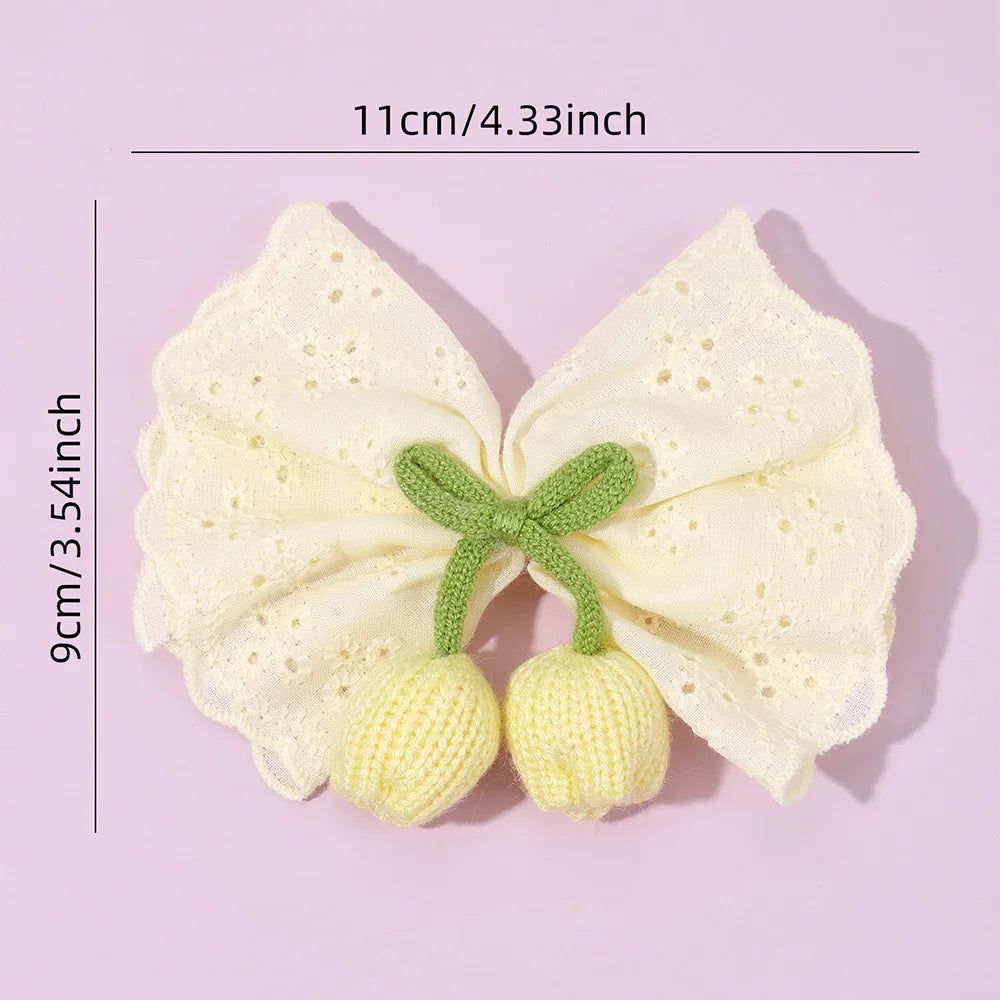 Knitted Tulip Bow Hair Clips Pure Cotton Crochet Flower Hairpin Hollow Out Floral Embroidery Design Barrette Hair Accessories beautiful Amsterdam trip