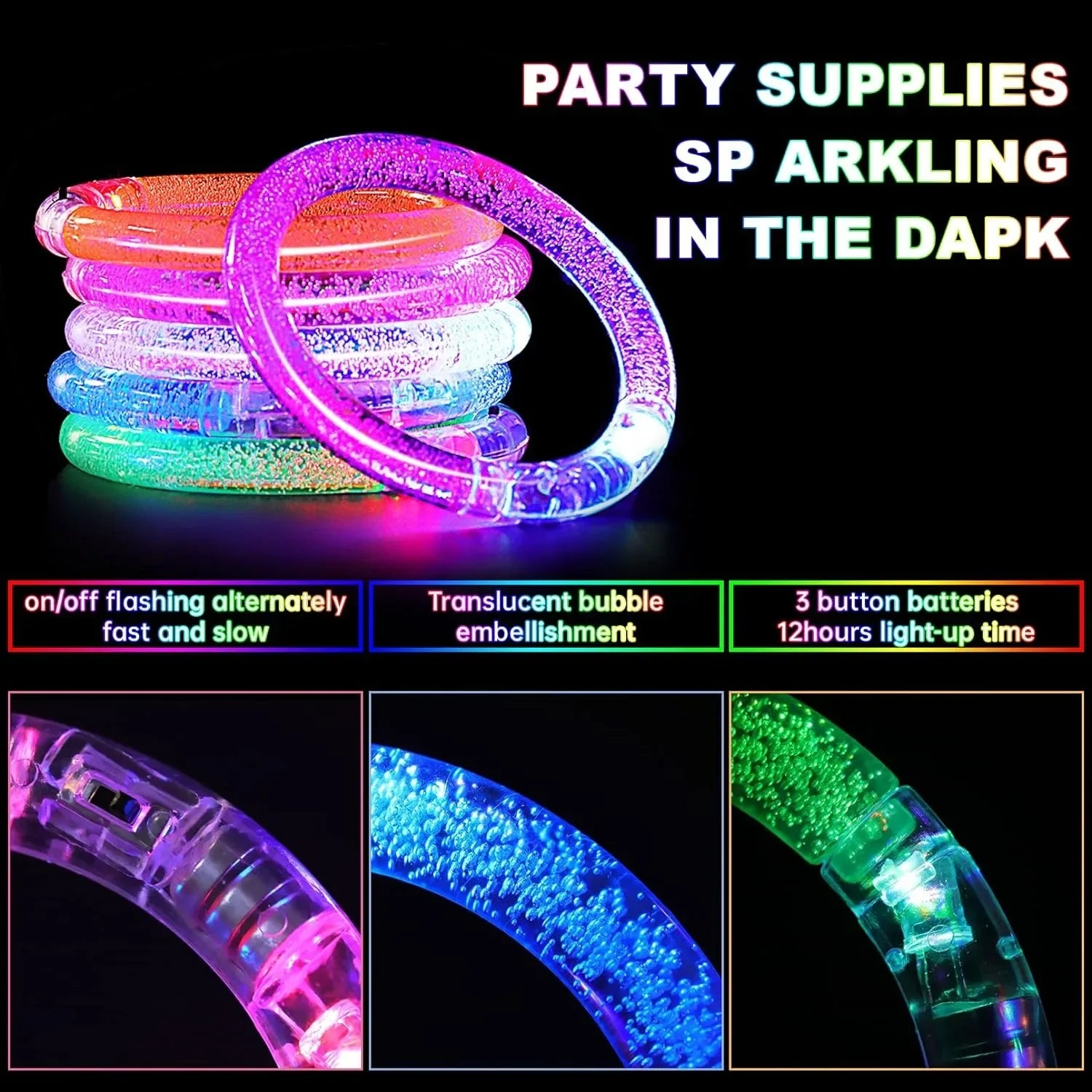 15/30 Pcs LED Light Up Bracelets Neon Glowing Bangle Luminous Wristbands Glow in The Dark Party Supplies for Kids Adults