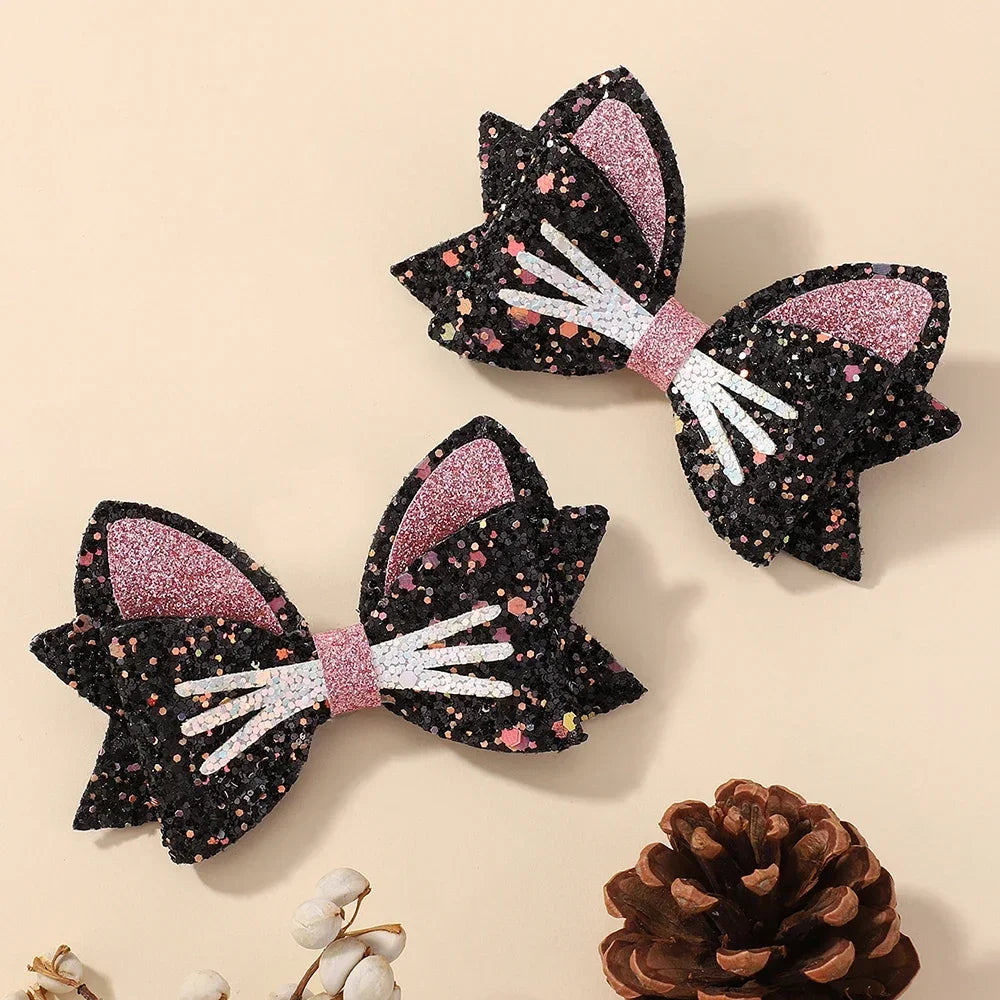 2Pcs/Set Gold pussy Cat Ear Hair Clips for Baby Girls Glitter Cartoon Animal Hairpin Barrettes Lovely Headwear Hair Accessories fancy dress