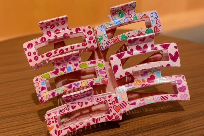 6 x Pink Square Hair Claw Clips
