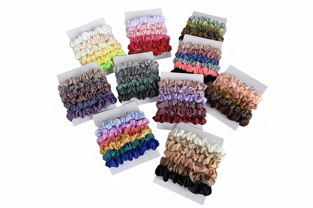 6pcs/lot Pure Silk Small Scrunchie Hair Bow Ties Ropes Bands Simple Satin Headwear Elastic Ponytail Holders For Women Girls bobbles
