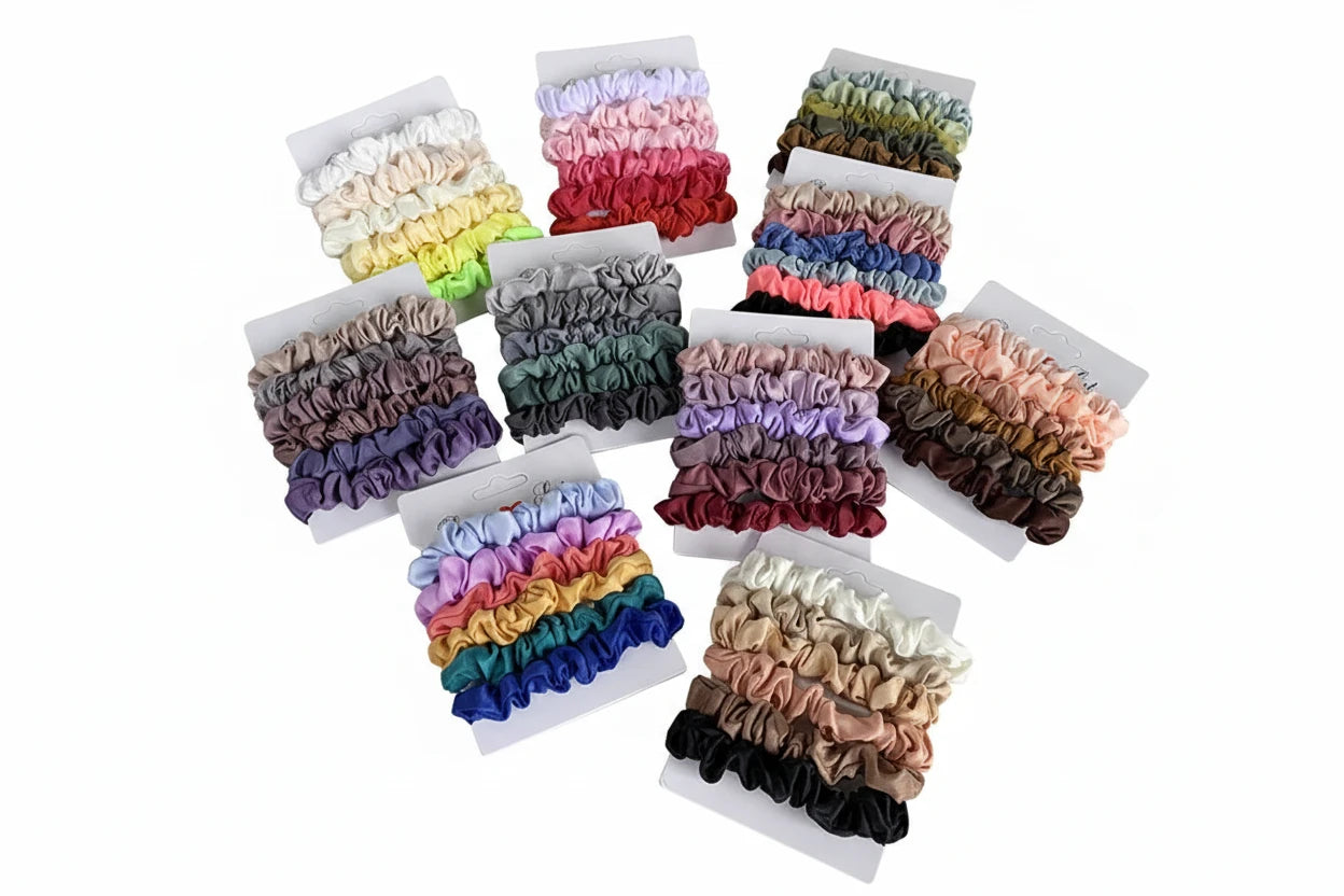 6pcs/lot Pure Silk Small Scrunchie Hair Bow Ties Ropes Bands Simple Satin Headwear Elastic Ponytail Holders For Women Girls bobbles