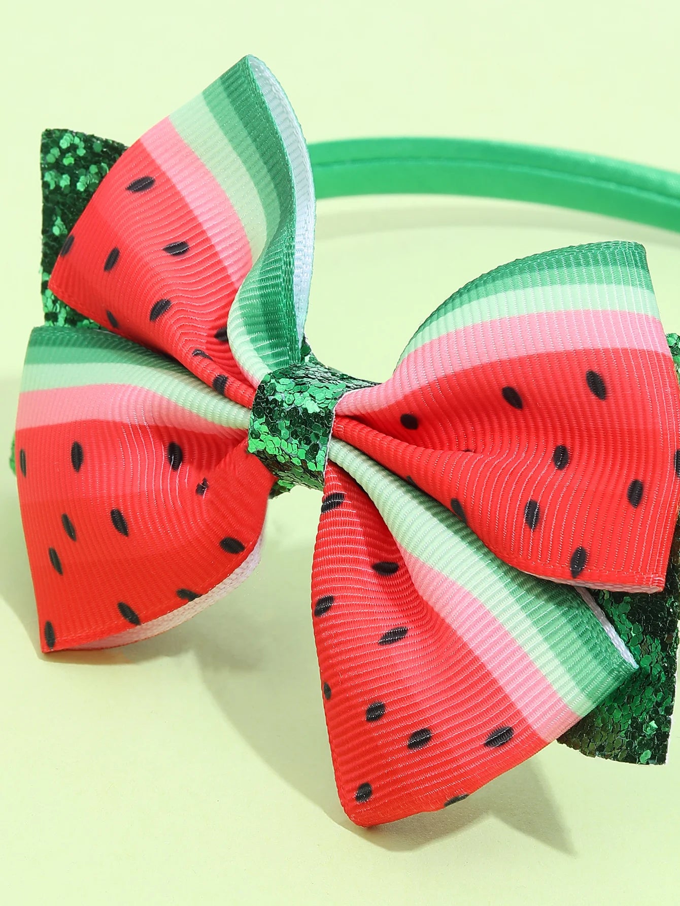 Strawberry Print Headband Glitter Watermelon Elastic Ribbon Bow Hair Bands Children Girls Summer Headwear Headdress Accesories