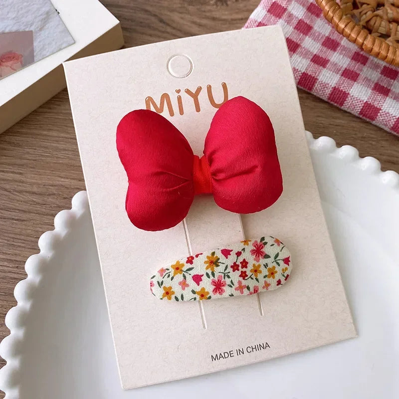 2pcs Red Colour Girl Hair Clip Christmas summer spring Bow Floral Children's Clip Sweet Hair Accessories