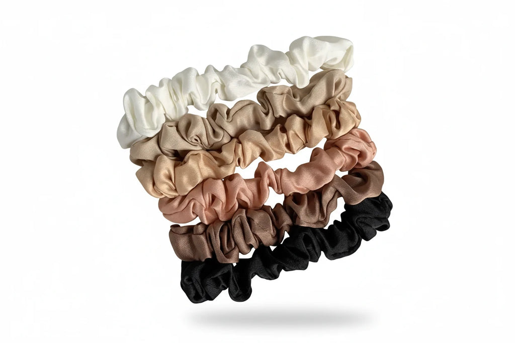 6pcs/lot Pure Silk Small Scrunchie Hair Bow Ties Ropes Bands Simple Satin Headwear Elastic Ponytail Holders For Women Girls bobbles