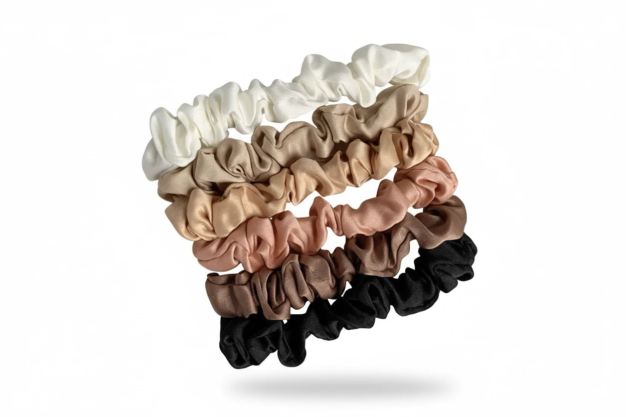 6pcs/lot Pure Silk Small Scrunchie Hair Bow Ties Ropes Bands Simple Satin Headwear Elastic Ponytail Holders For Women Girls bobbles