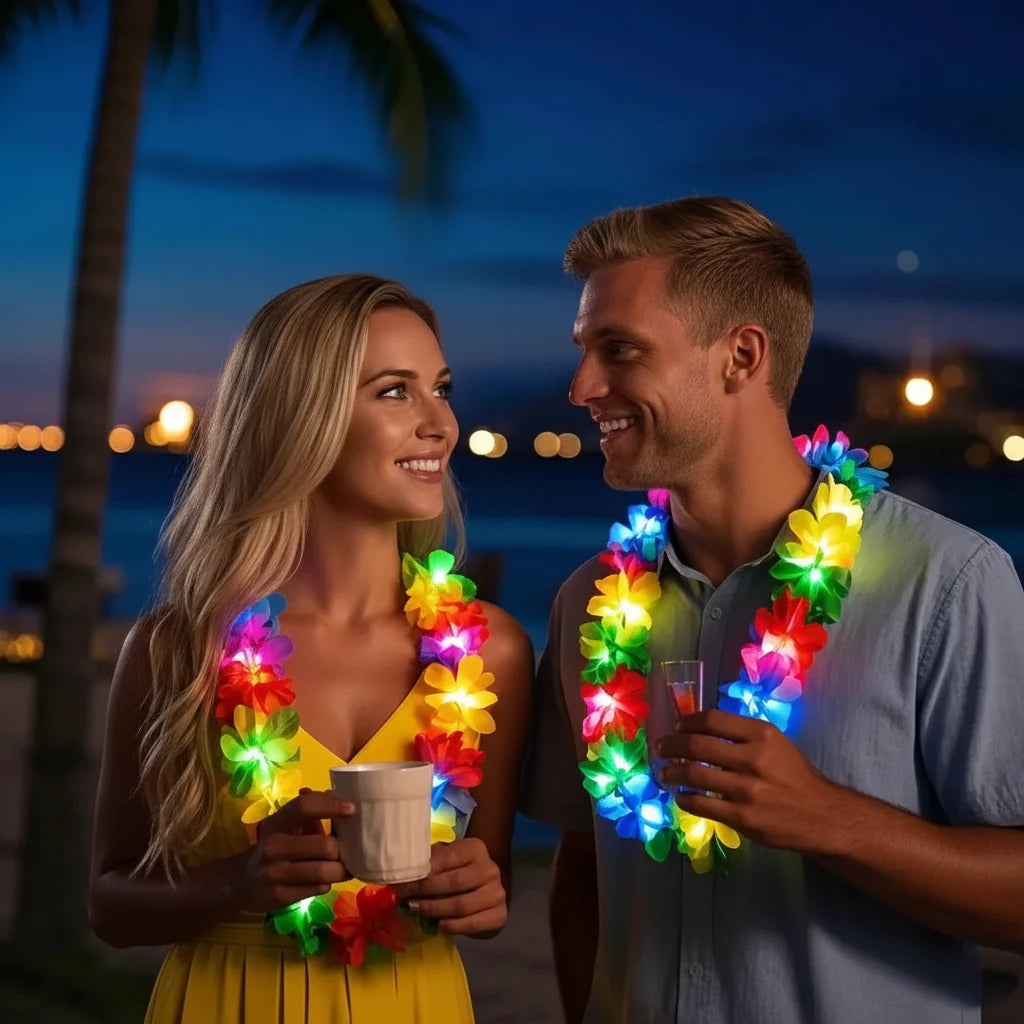 95CM Thickened Hawaiian Hula Dance Garland Collar Bohemian LED Belt Necklace For Women Beach Show Party Jewelry