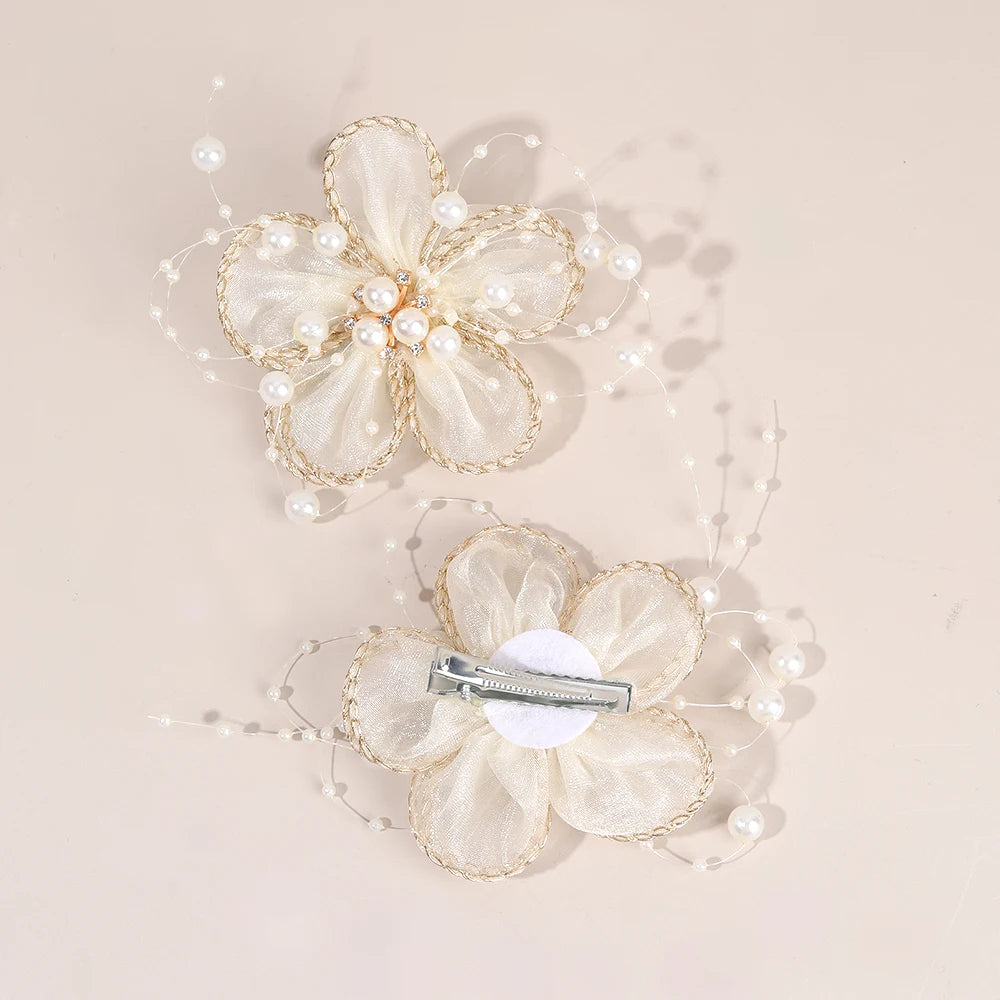2Pcs Chiffon Floral Hairpins Sweet Flower Coral Fairies Hair Clip Princess BarrettesFor Girl Kids Women Accessories Headwear