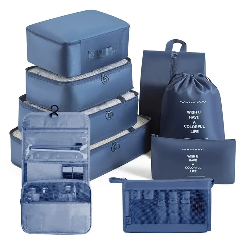 7/8/9/10 Pcs Set Travel Organizer Storage Bags Suitcase Packing Cubes Set Cases Portable Luggage Clothes Shoe Tidy Pouch Folding
