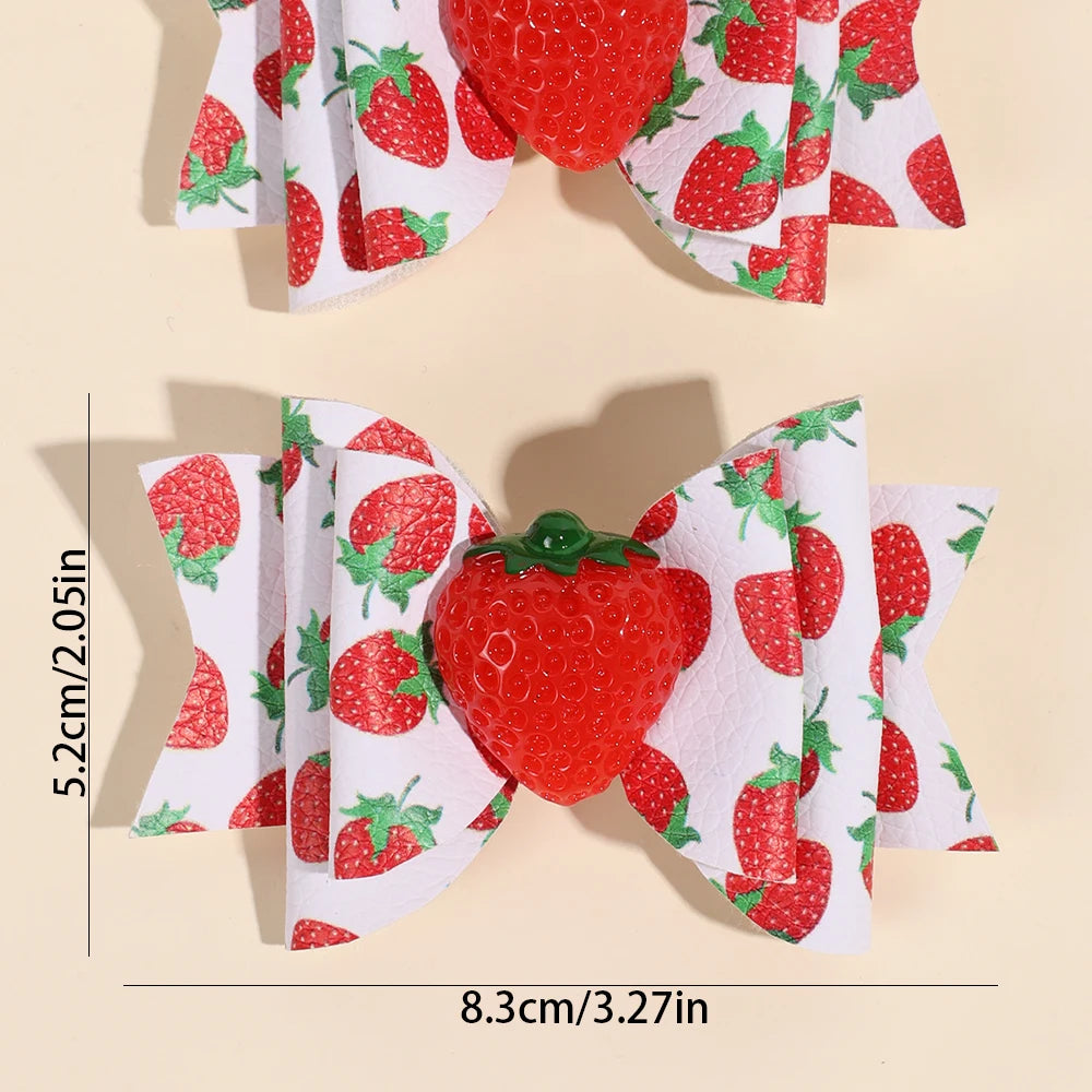 2pcs/Pack Sparkling Fruit Shaped 3D Strawberry Decoration Leather Hair Clips for Girls, Toddler Girl Hair Accessories Headwear