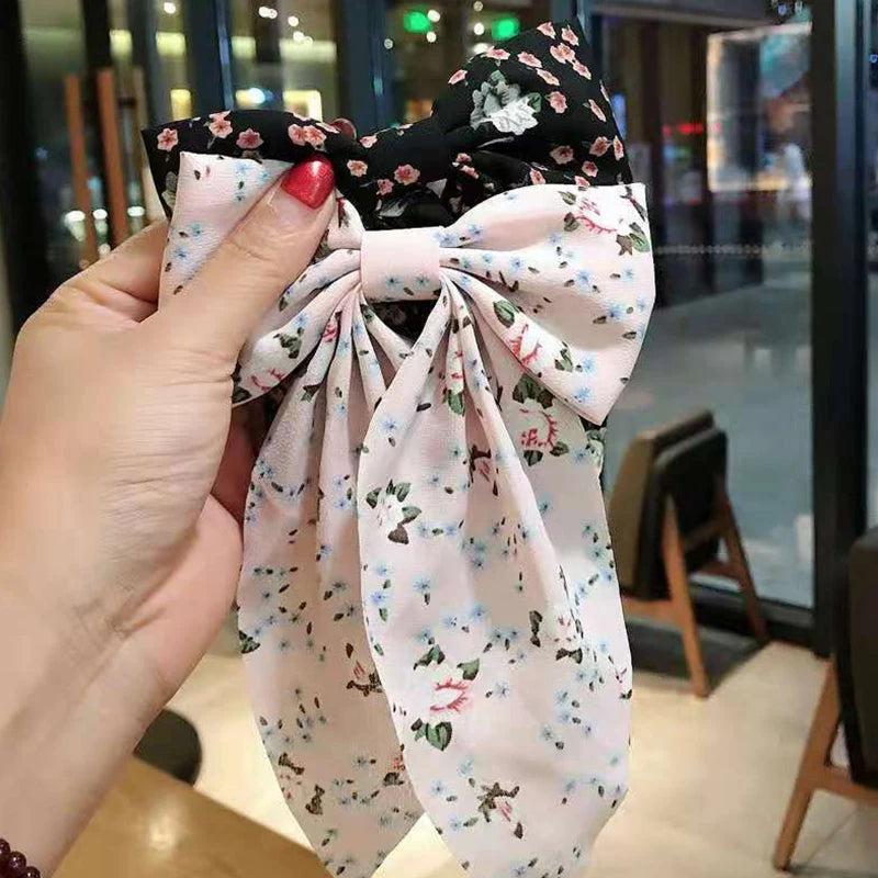 Bow Hair Clip Fashio Style Big Bow Ribbon Hair Tie Small Fresh Floral Hairpin Bowknot Hair Duckbill Clip Accessories pretty for holidays , special occasions