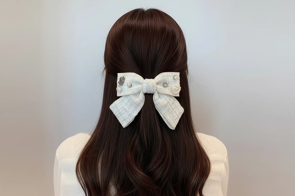 Elegant Plaid Cloth Hairpins Adult Crystal Heart Pearl Luxury Fabric Bow Hair Clip Pin for Girls Women Hair Jewelry Headpiece party’s holidays tweed