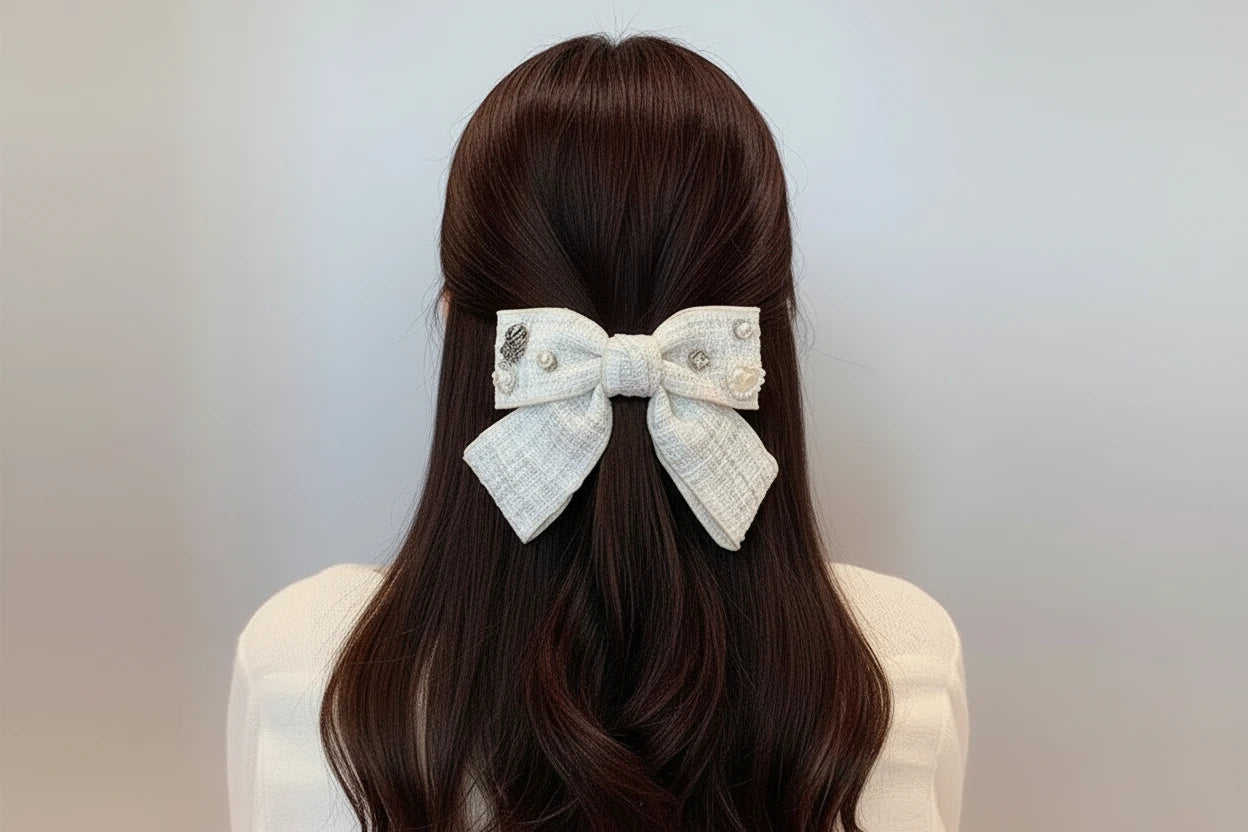 Elegant Plaid Cloth Hairpins Adult Crystal Heart Pearl Luxury Fabric Bow Hair Clip Pin for Girls Women Hair Jewelry Headpiece party’s holidays tweed