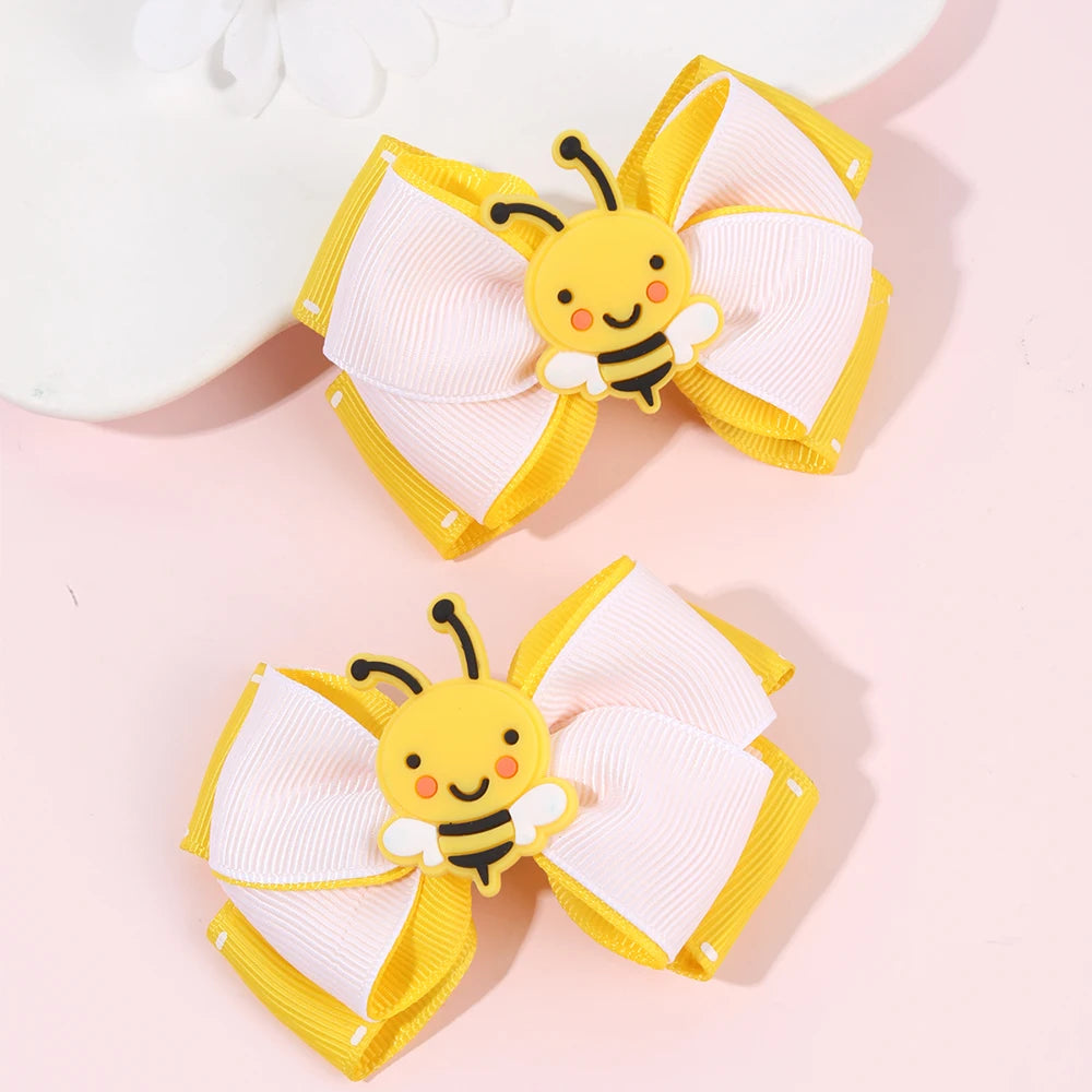 2Pcs Cartoon Bee Hair Clips slides Cute honeybee Ribbon Bow Kids Schools Hairpin Accessories For Children Girls Barrettes Headwear Manchester bee the worker