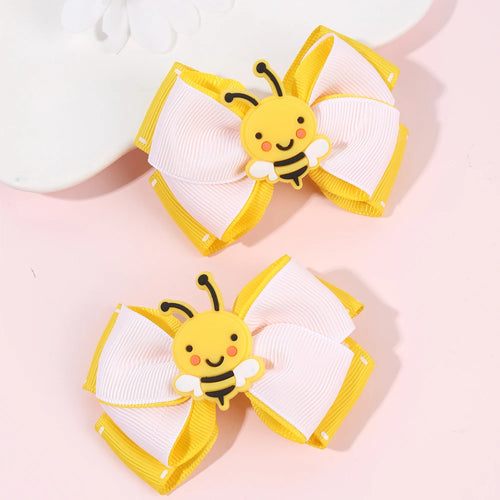 2Pcs Cartoon Bee Hair Clips slides Cute honeybee Ribbon Bow Kids Schools Hairpin Accessories For Children Girls Barrettes Headwear Manchester bee the worker