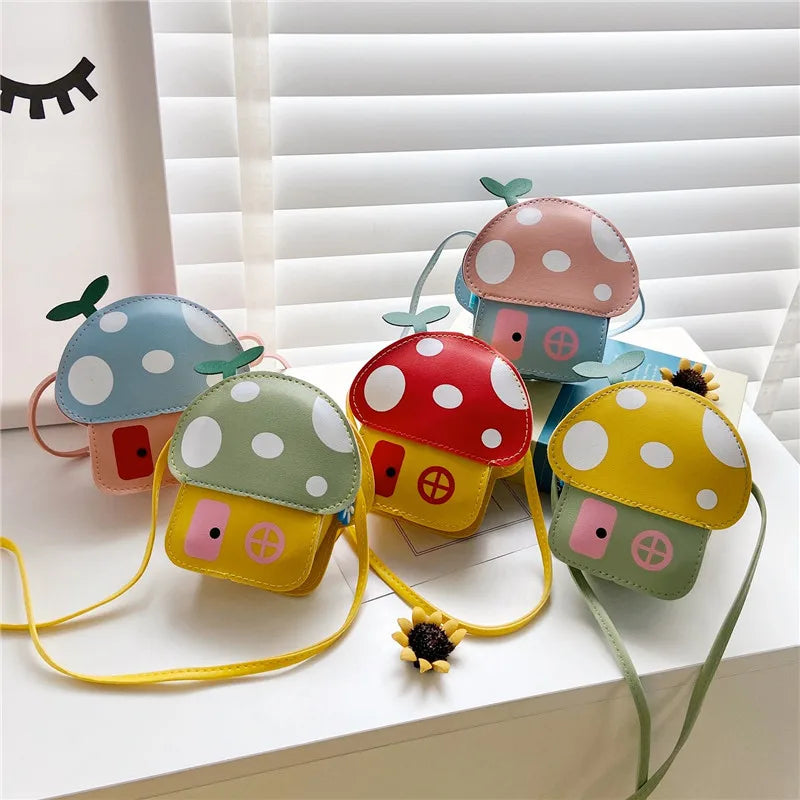 New Cute Girls Mushroom Purse Handbags Fashion Baby Kids Mini Crossbody Bags Children Small Shoulder Bags Wallet