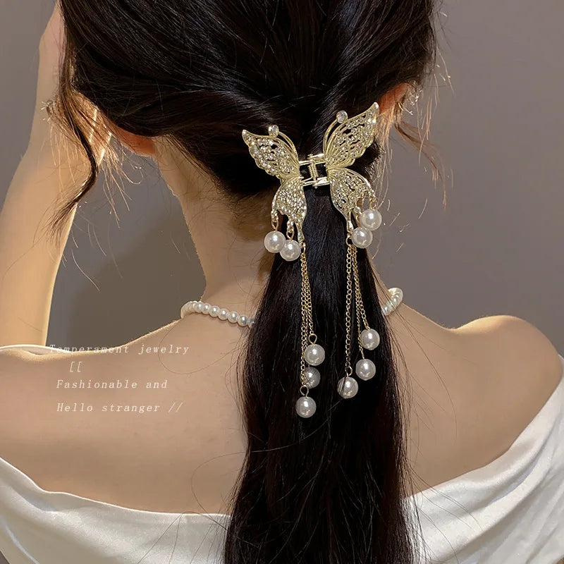 Fashion Shark Crab Clips Girls Hairpin Hair  Women Crystal Simple Hair Clip Butterfly Pearl Tassel Metal Hair Claw Accessories cruise holiday beach party elegant hair special occasion