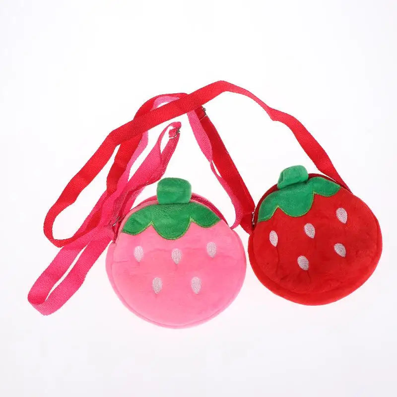 Adorable Cartoon Strawberry Plush Purse Crossbody Bag for Kids, Adults